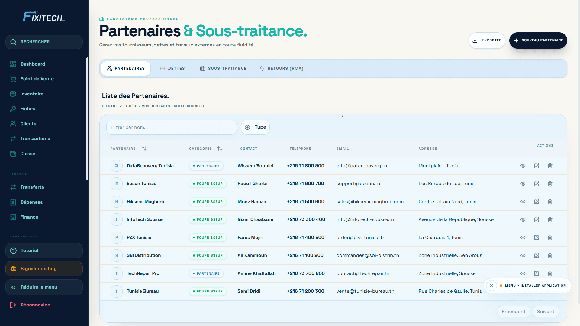 FixiTechPro product screen: partnaire_soustraitance_