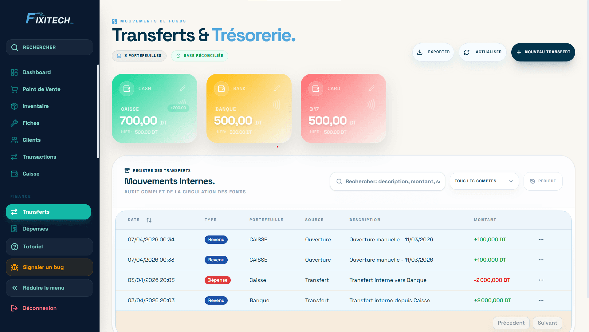 FixiTechPro product screen: transfert_1